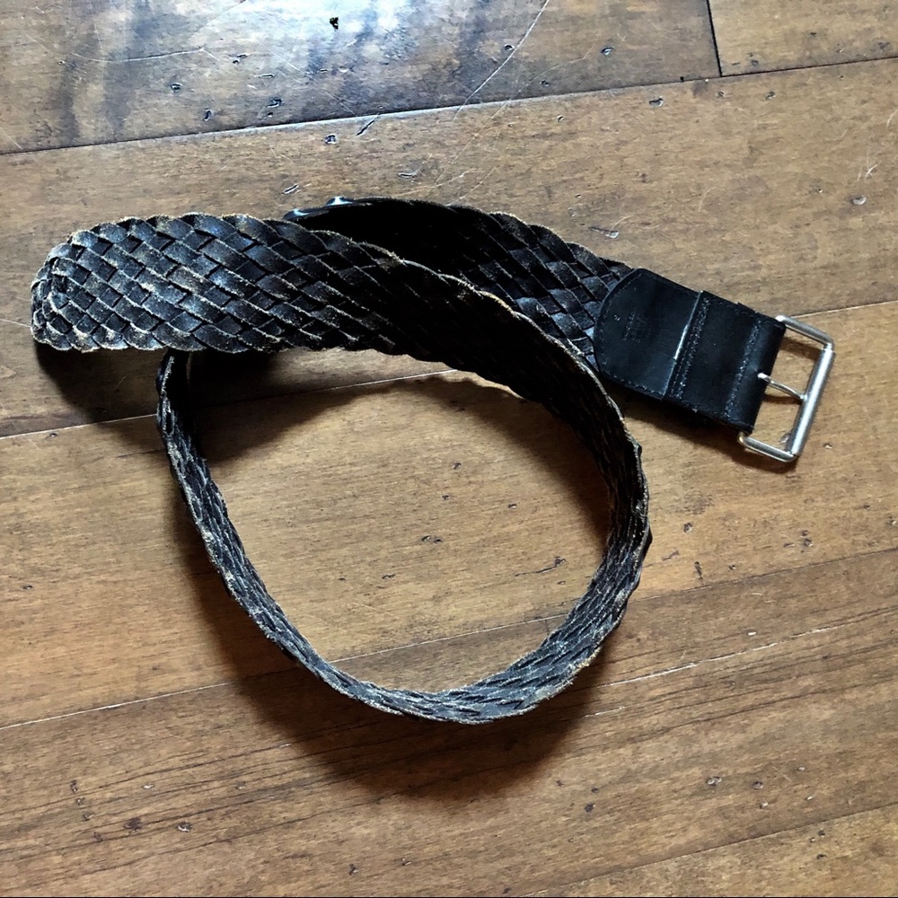 GAP Braided Wide 100% Leather Black Belt Small GUC